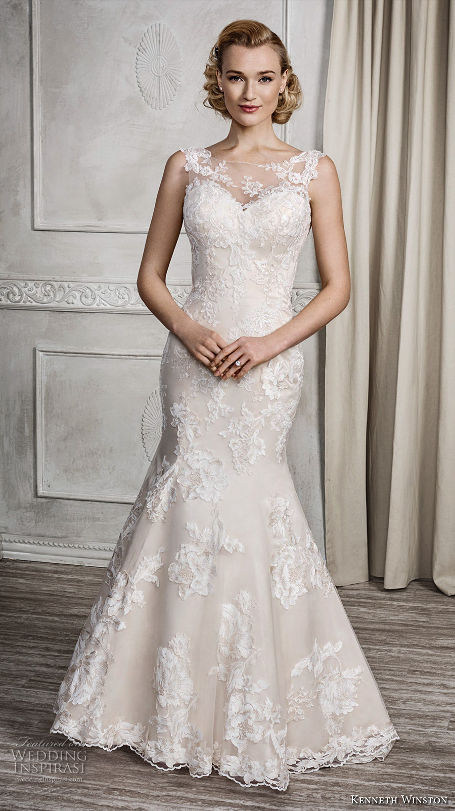 kenneth winston fall 2016 bridal sleeveless illusion bateau sweetheart neckline full embellishment beautiful elegant classic mermaid wedding dress low back sweep train (1663) mv