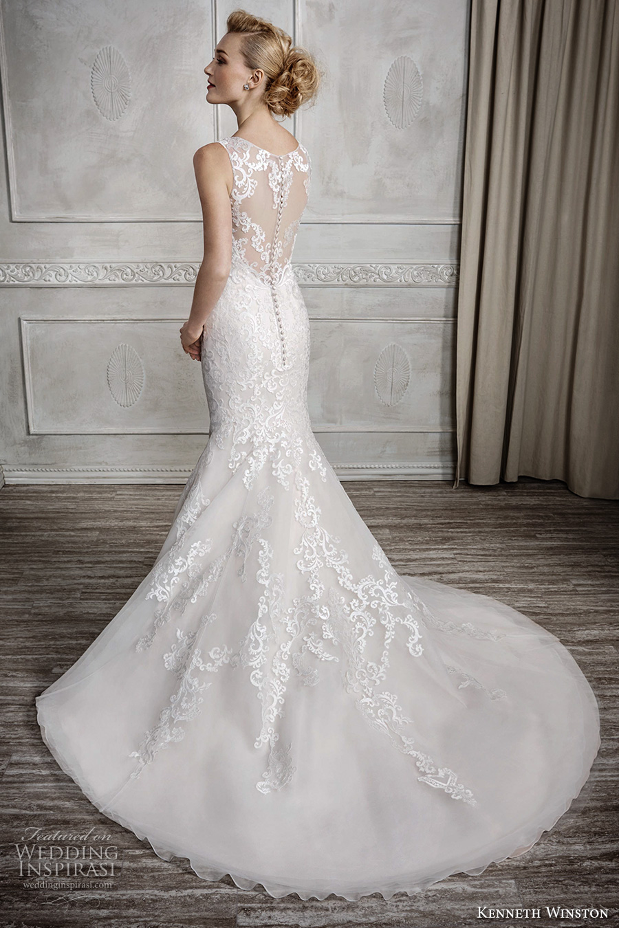 kenneth winston fall 2016 bridal sleeveless lace strap sweetheart neckline heavily embellished bodice elegant classic mermaid wedding dress illusion back chapel train (1676) bv