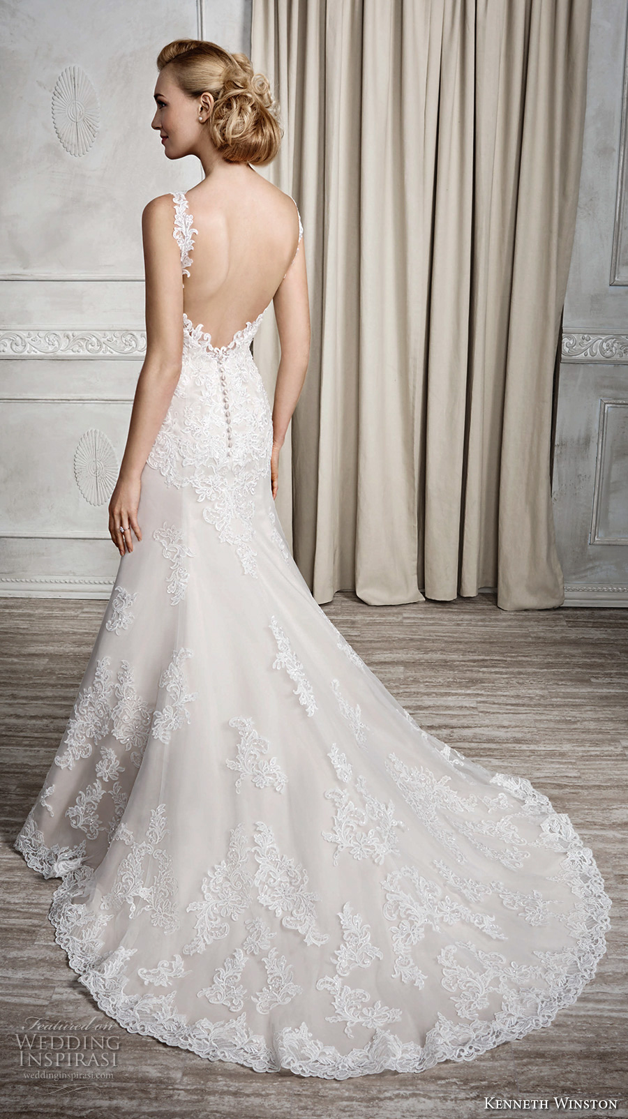 kenneth winston fall 2016 bridal sleeveless strap sweetheart neckline full embellishment beautiful mermaid wedding dress low back chapel train (1664) bv