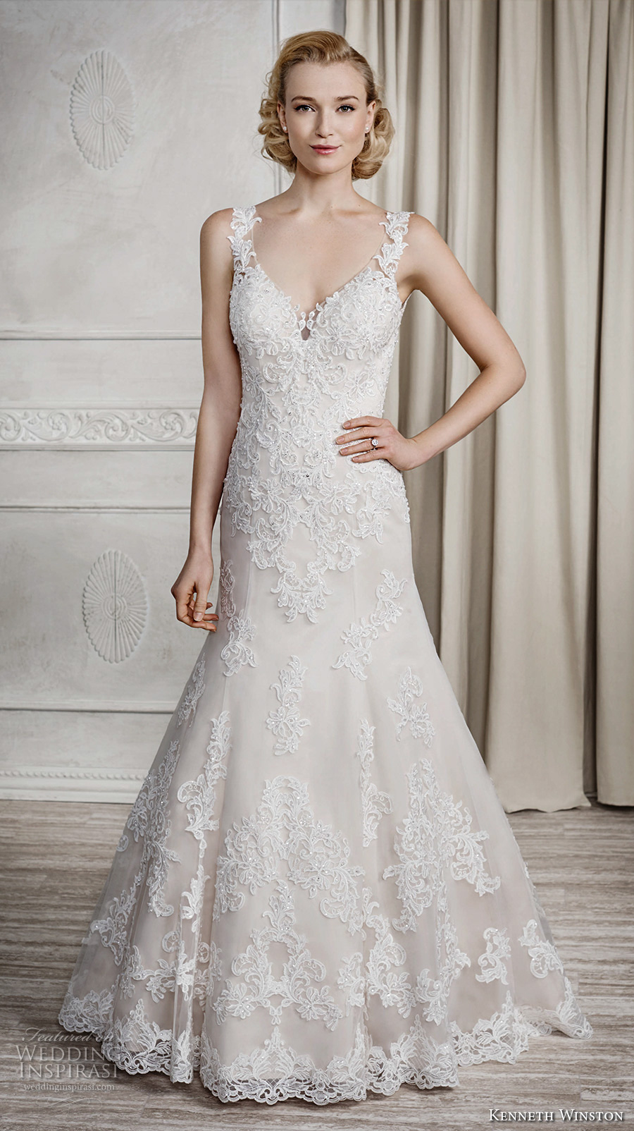 kenneth winston fall 2016 bridal sleeveless strap sweetheart neckline full embellishment beautiful mermaid wedding dress low back chapel train (1664) mv