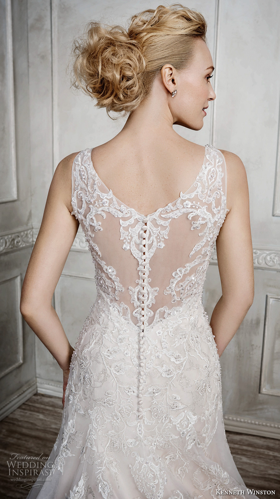 kenneth winston fall 2016 bridal sleeveless thick lace strap v neck heavily embellished bodice beautiful elegant a  line wedding dress sheer lace back chapel train (1668) zbv