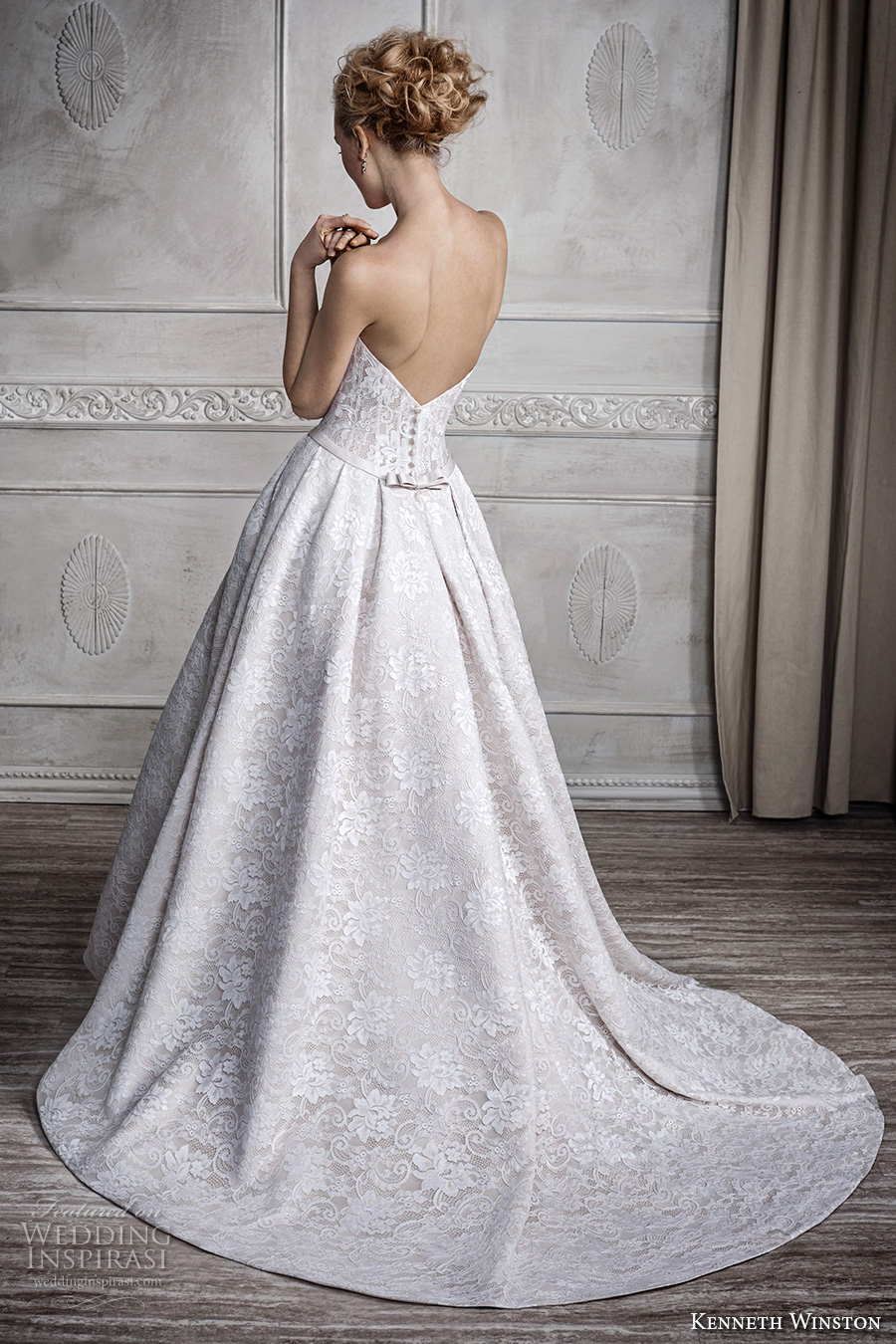 kenneth winston fall 2016 bridal strapless semi sweetheart neckline full embellishment sophiscated beautiful a  line wedding dress pockets sweep train (1685) bv