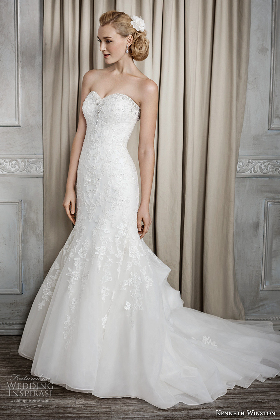 kenneth winston fall 2016 bridal strapless sweertheart neckline heavily embellished bodice elegant classic mermaid wedding dress chapel train (1675) mv