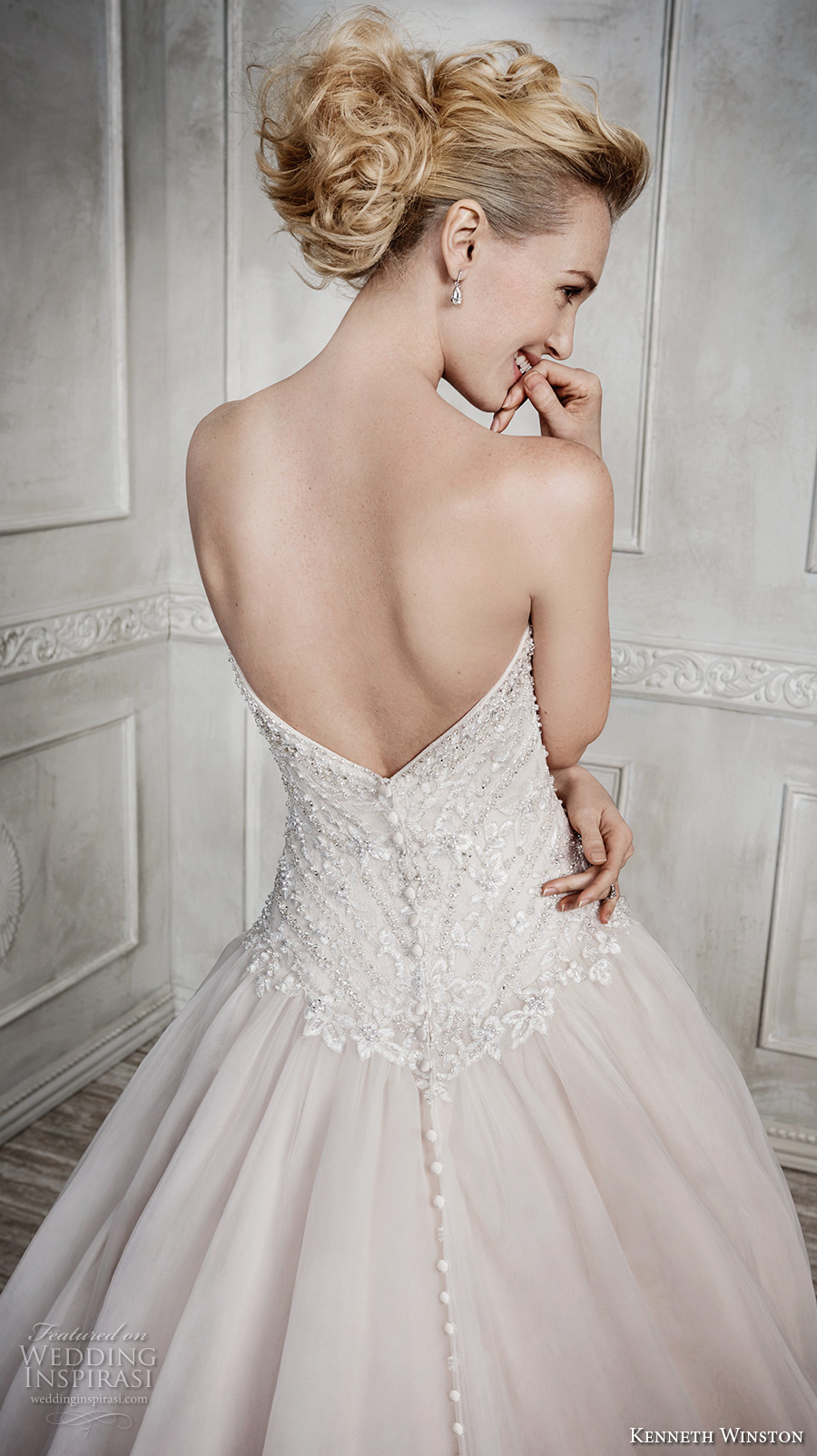 kenneth winston fall 2016 bridal strapless sweetheart neckline heavily embellished bodice champagne color princess a  line wedding dress chapel train (1671) zbv