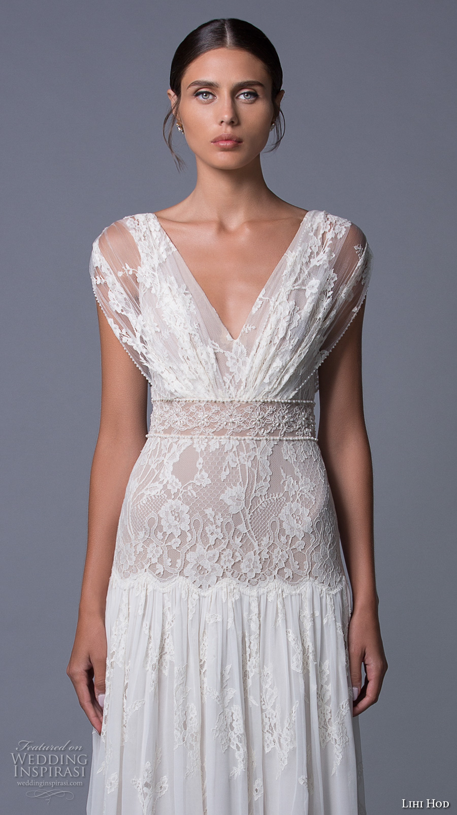 lihi hod 2017 bridal cap sleeves v back full embellishment lace vintage bohemian modified a  line wedding dress v low back sweep train (alona) zv