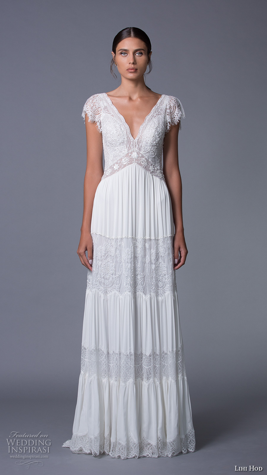 lihi hod 2017 bridal cap sleeves v neck heavily embellished bodice bohemian lace romantic a  line wedding dress v back sweep train (luella) mv 
