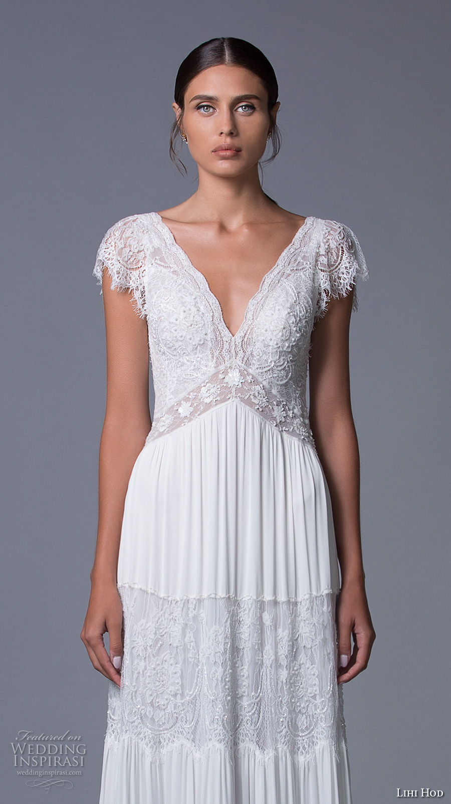 lihi hod 2017 bridal cap sleeves v neck heavily embellished bodice bohemian lace romantic a line wedding dress v back sweep train (luella) zv lihi hod 2017 bridal cap sleeves v neck heavily embellished bodice bohemian lace romantic a line wedding dress v back sweep train (luella) zv