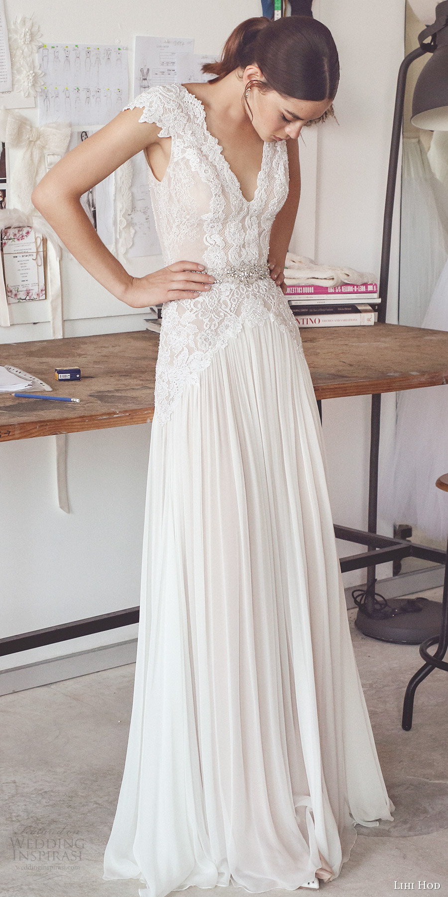 lihi hod 2017 bridal cap sleeves v neck heavily embellished bodice pleated skirt elegant modified a line wedding dress low back sweep train (aline) fv lihi hod 2017 bridal cap sleeves v neck heavily embellished bodice pleated skirt elegant modified a line wedding dress low back sweep train (aline) fv