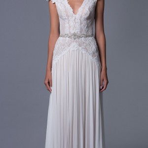 lihi hod 2017 bridal cap sleeves v neck heavily embellished bodice pleated skirt elegant modified a  line wedding dress low back sweep train (aline) mv