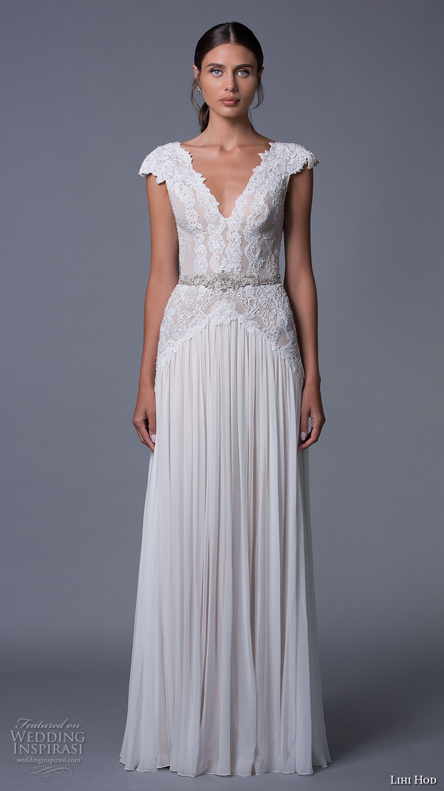 lihi hod 2017 bridal cap sleeves v neck heavily embellished bodice pleated skirt elegant modified a line wedding dress low back sweep train (aline) mv lihi hod 2017 bridal cap sleeves v neck heavily embellished bodice pleated skirt elegant modified a line wedding dress low back sweep train (aline) mv