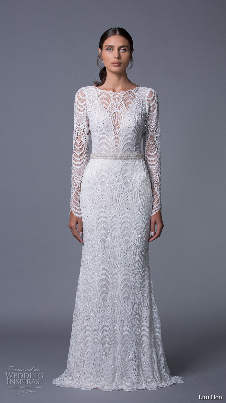 lihi hod 2017 bridal long sleeves bateau neckline full embellishment elegant sophiscated lace a line wedding dress low back sweep train (sahara) mv lihi hod 2017 bridal long sleeves bateau neckline full embellishment elegant sophiscated lace a line wedding dress low back sweep train (sahara) mv
