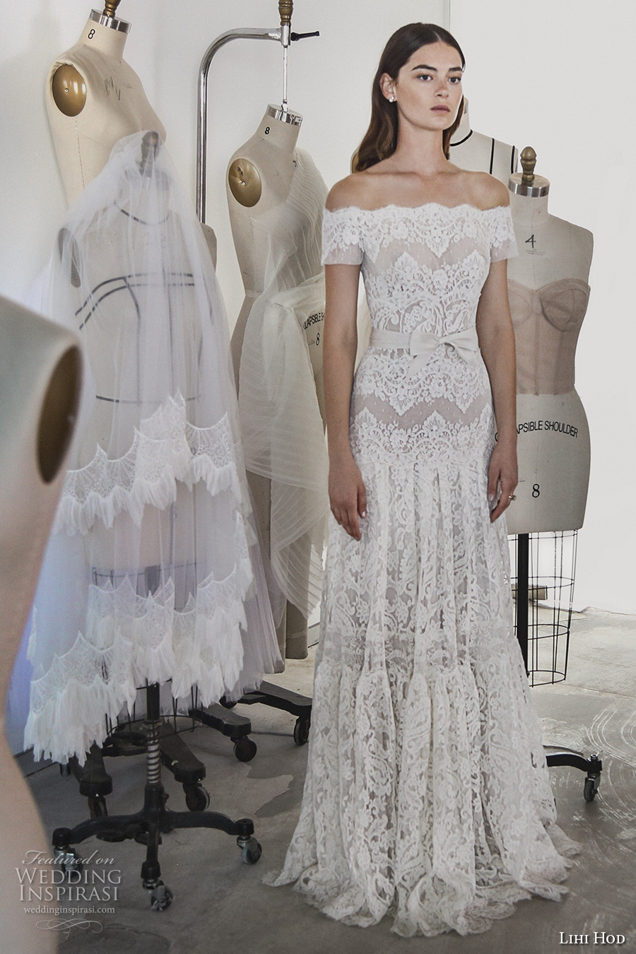 lihi hod 2017 bridal off the shoulder straight across heavily embellished bodice elegant bohemian lace modified a line wedding dress (ella) mv lihi hod 2017 bridal off the shoulder straight across heavily embellished bodice elegant bohemian lace modified a line wedding dress (ella) mv