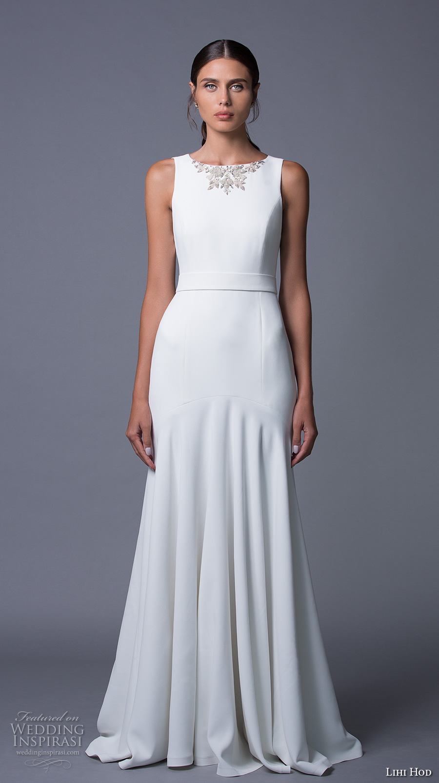 lihi hod 2017 bridal sleeveless boat neckline simple clean design drop waist conservative elegant a line wedding dress sweep train (noa) mv lihi hod 2017 bridal sleeveless boat neckline simple clean design drop waist conservative elegant a line wedding dress sweep train (noa) mv