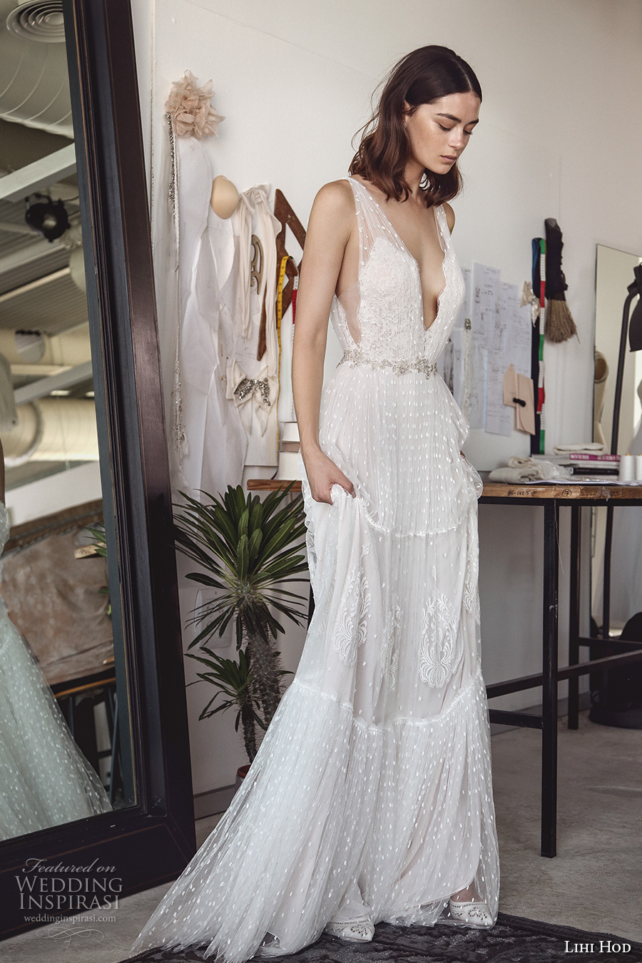 lihi hod 2017 bridal sleeveless deep plunging v neck full embellishment sexy bohemian a  line wedding dress v low back sweep train (sydney) sdv mv