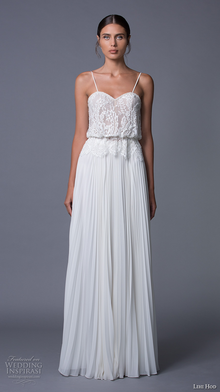 lihi hod 2017 bridal spagetti strap heavily embelished bodice pleated skirt romantic a  line wedding dress (nina) mv