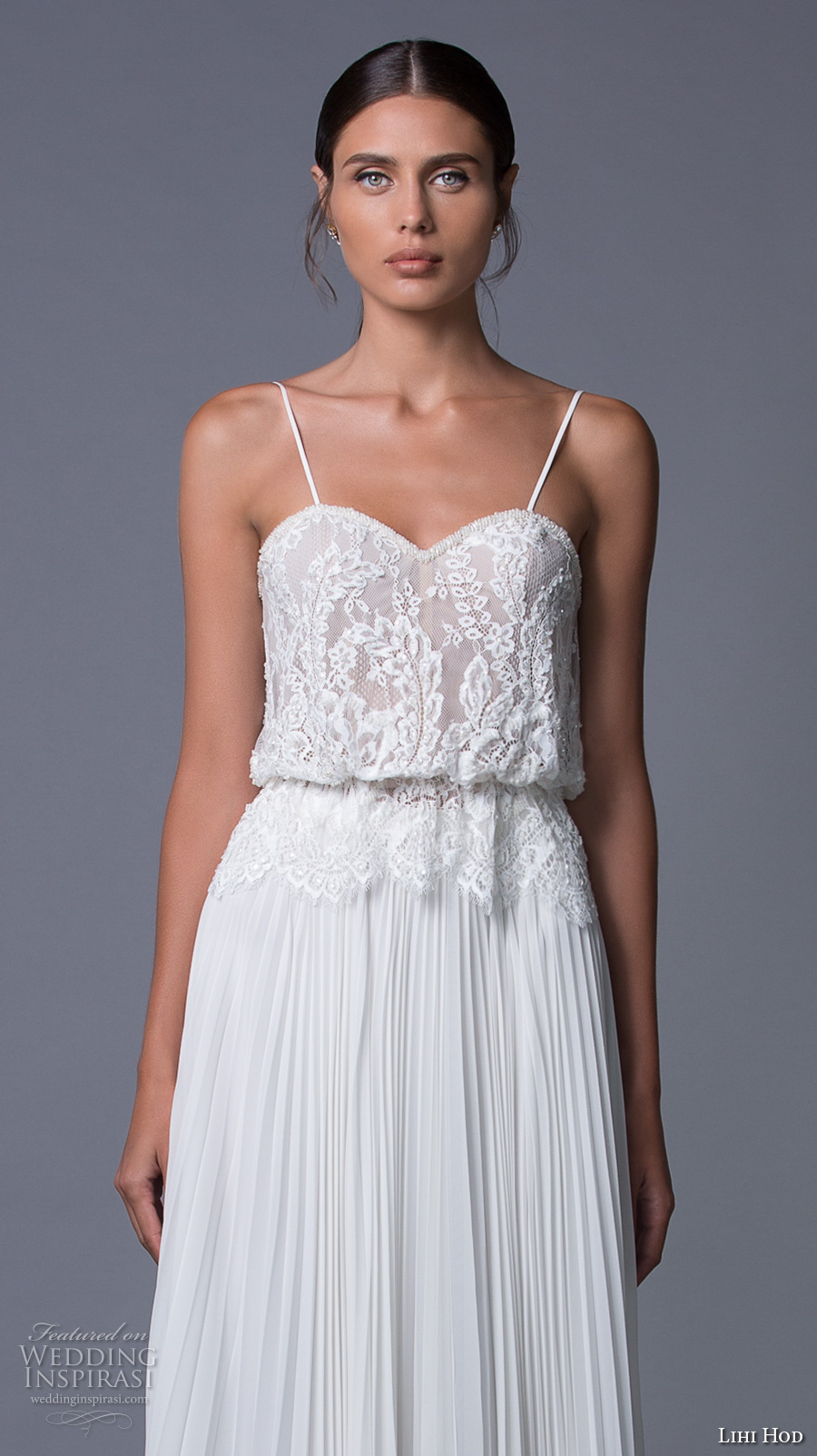 lihi hod 2017 bridal spagetti strap heavily embelished bodice pleated skirt romantic a  line wedding dress (nina) zv