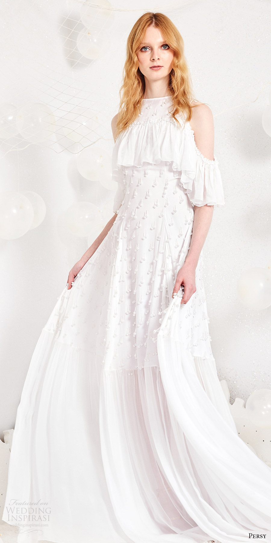 persy spring 2017 bridal cold shoulder straps embellished aline wedding dress (perla) fv ruffle chic