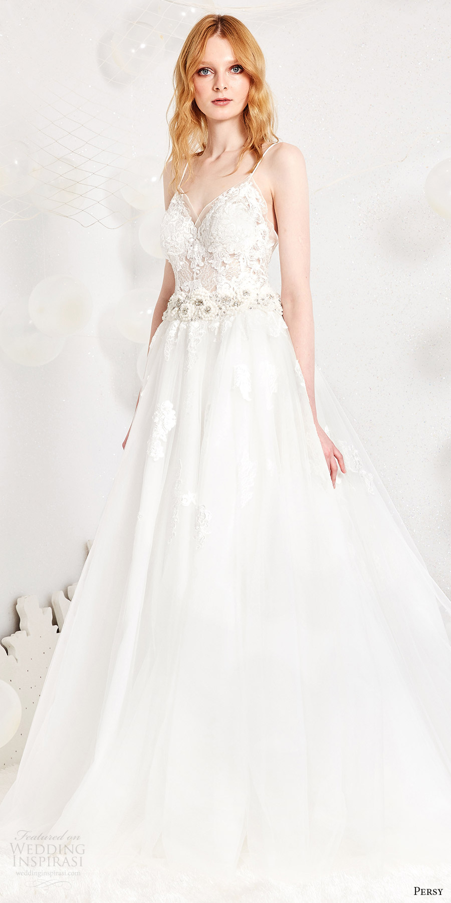 persy spring 2017 bridal sleeveless vneck lace ball gown wedding dress (elisa) fv spaghetti straps romantic