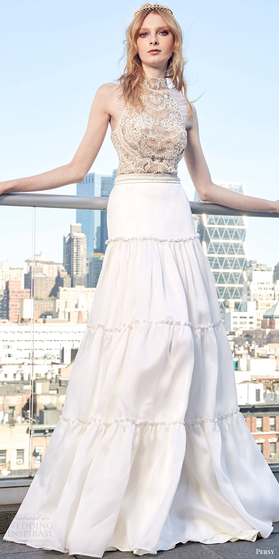 persy spring 2017 sleeveless halter neck embellished bodice tiered aline wedding dress (sabina) mv glam