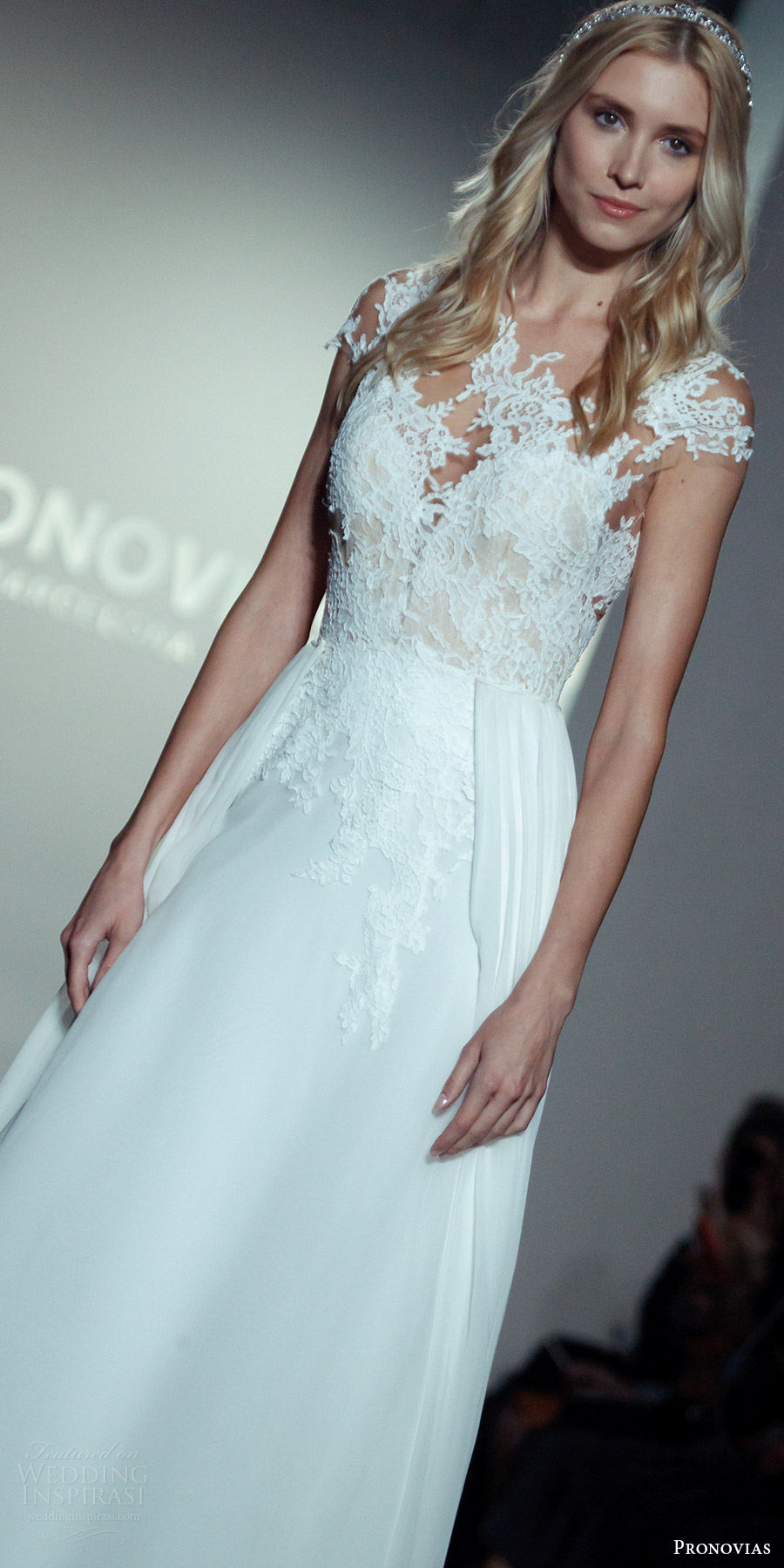 pronovias 2017 pronovias 2017 illusion cap sleeves a line wedding dress (new york bridal fashion week look6) mv