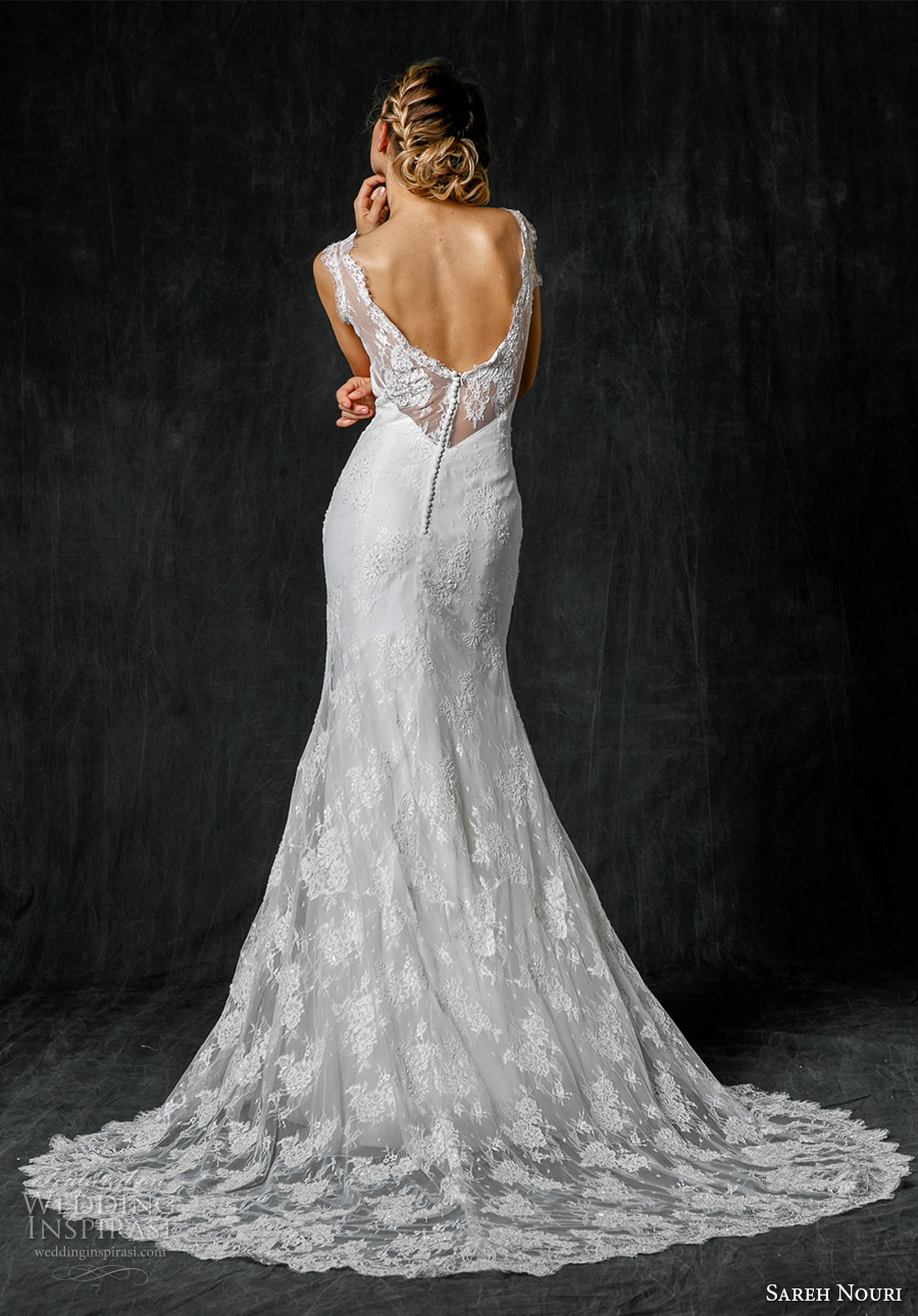 sareh nouri fall 2017 bridal sleeveless full embellishment lace elegant trumpet mermaid wedding dress v back medium train (christine) bv