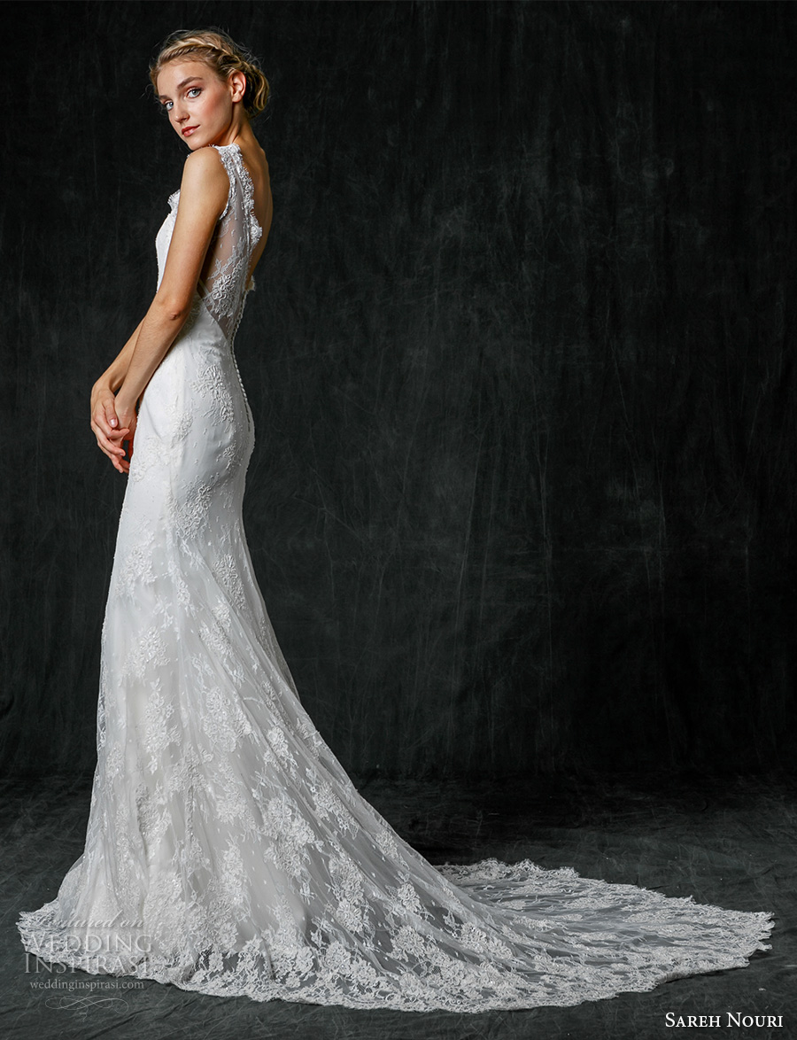 sareh nouri fall 2017 bridal sleeveless full embellishment lace elegant trumpet mermaid wedding dress v back medium train (christine) mv sdv
