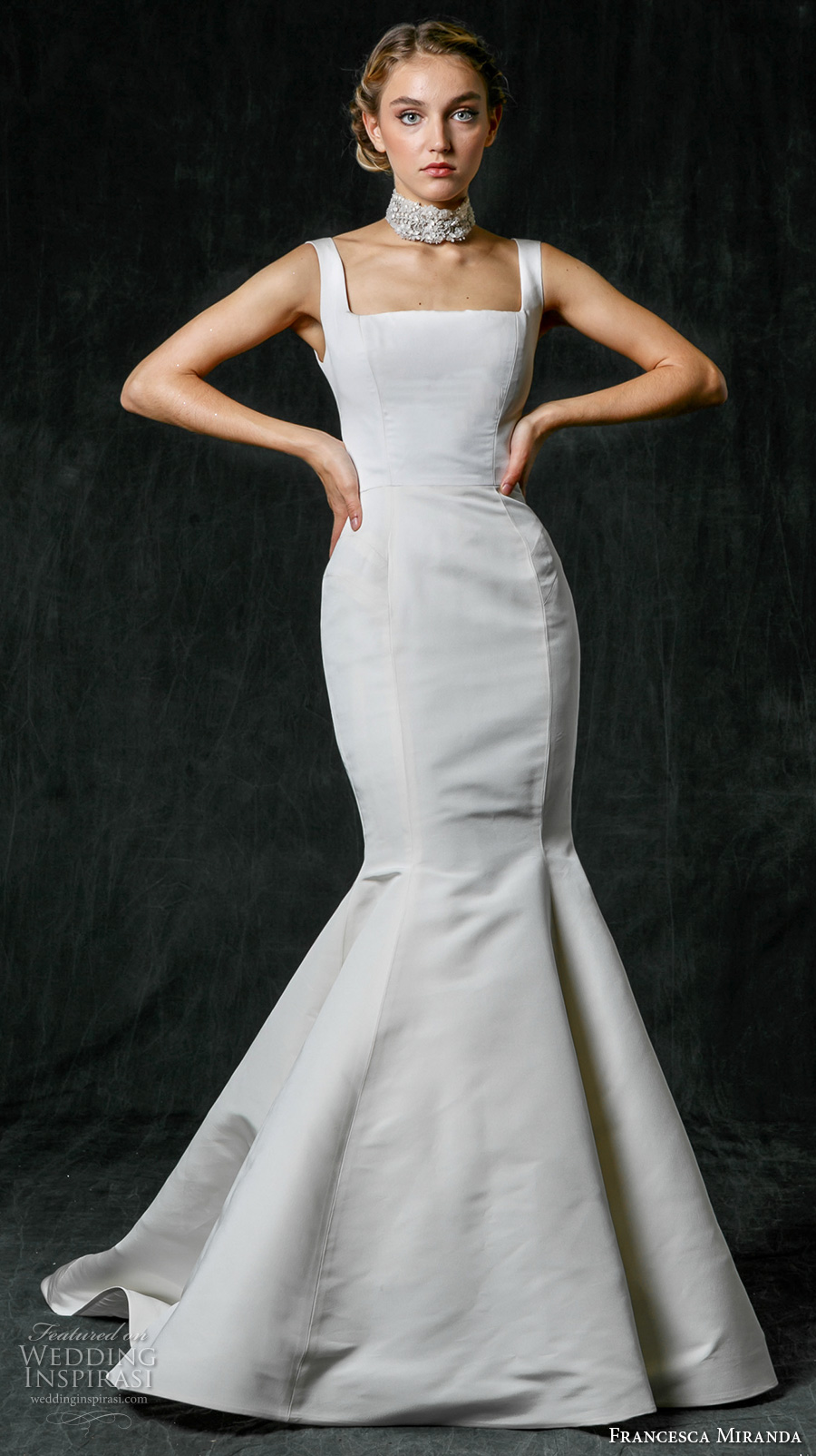 sareh nouri fall 2017 bridal sleeveless square neck simple clean design elegant mermaid wedding dress sweep train (charlotte) mv
