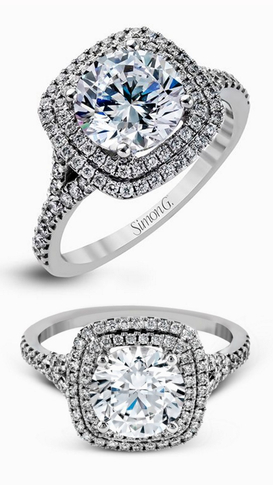 simon g gorgeous diamond engagement ring wedding band set mr2461 double halo white gold ring