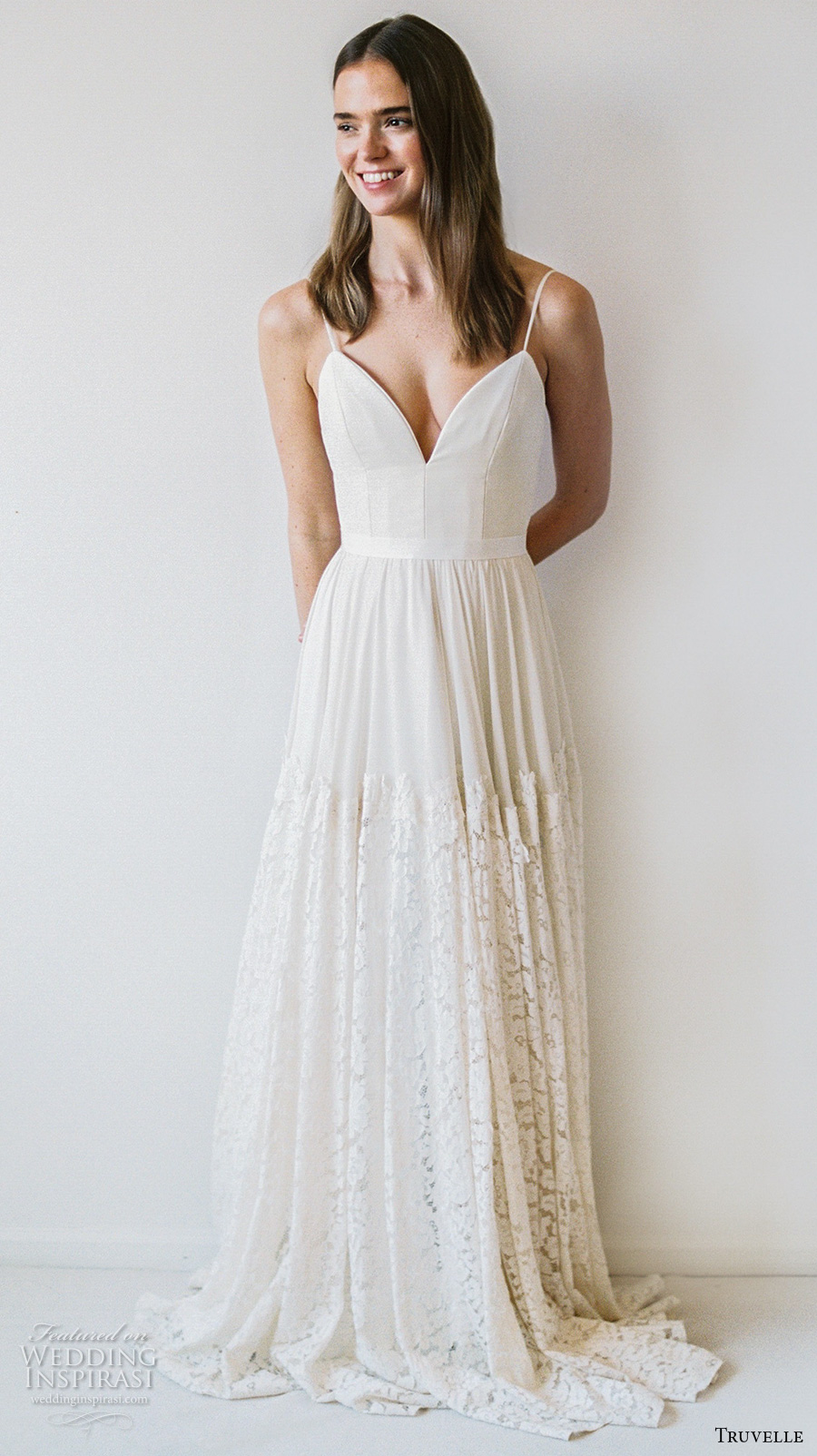 truvelle 2017 bridal spagetti strap deep sweetheart neckline simple bodice romantic modified a line wedding dress ribbon back sweep train (abbott) mv truvelle 2017 bridal spagetti strap deep sweetheart neckline simple bodice romantic modified a line wedding dress ribbon back sweep train (abbott) mv