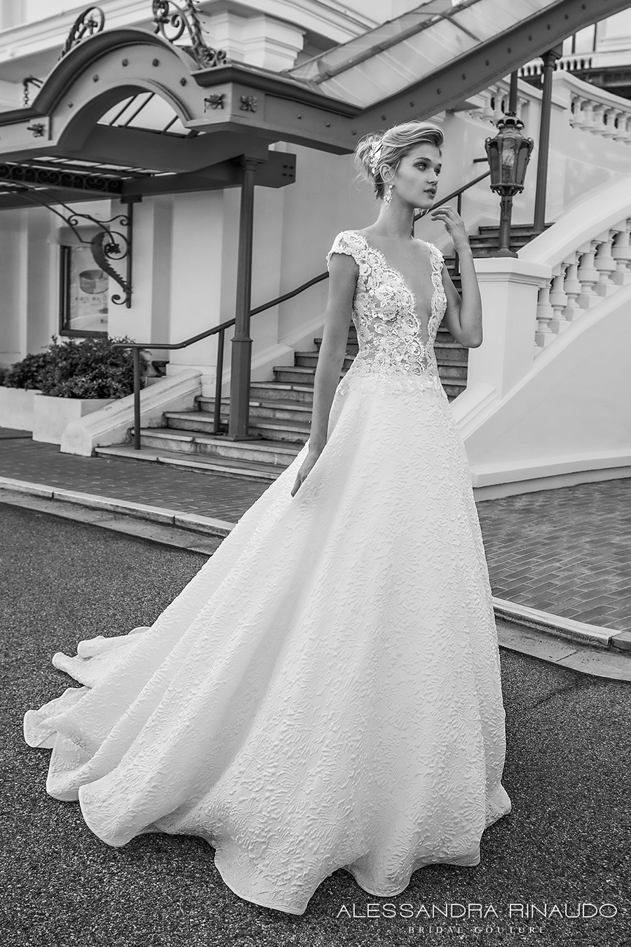 alessandra rinaudo 2017 bridal cap sleeves illusion bateau deep plunging neckline heavily embellished bodice romantic sexy a  line wedding dress open low v back chapel train (betty) mv