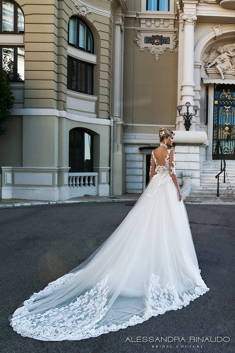 alessandra rinaudo 2017 bridal half sleeves scoop neckline heavily embellished bodice princess romantic a  line wedding dress v back long royal train (benedetta) mv