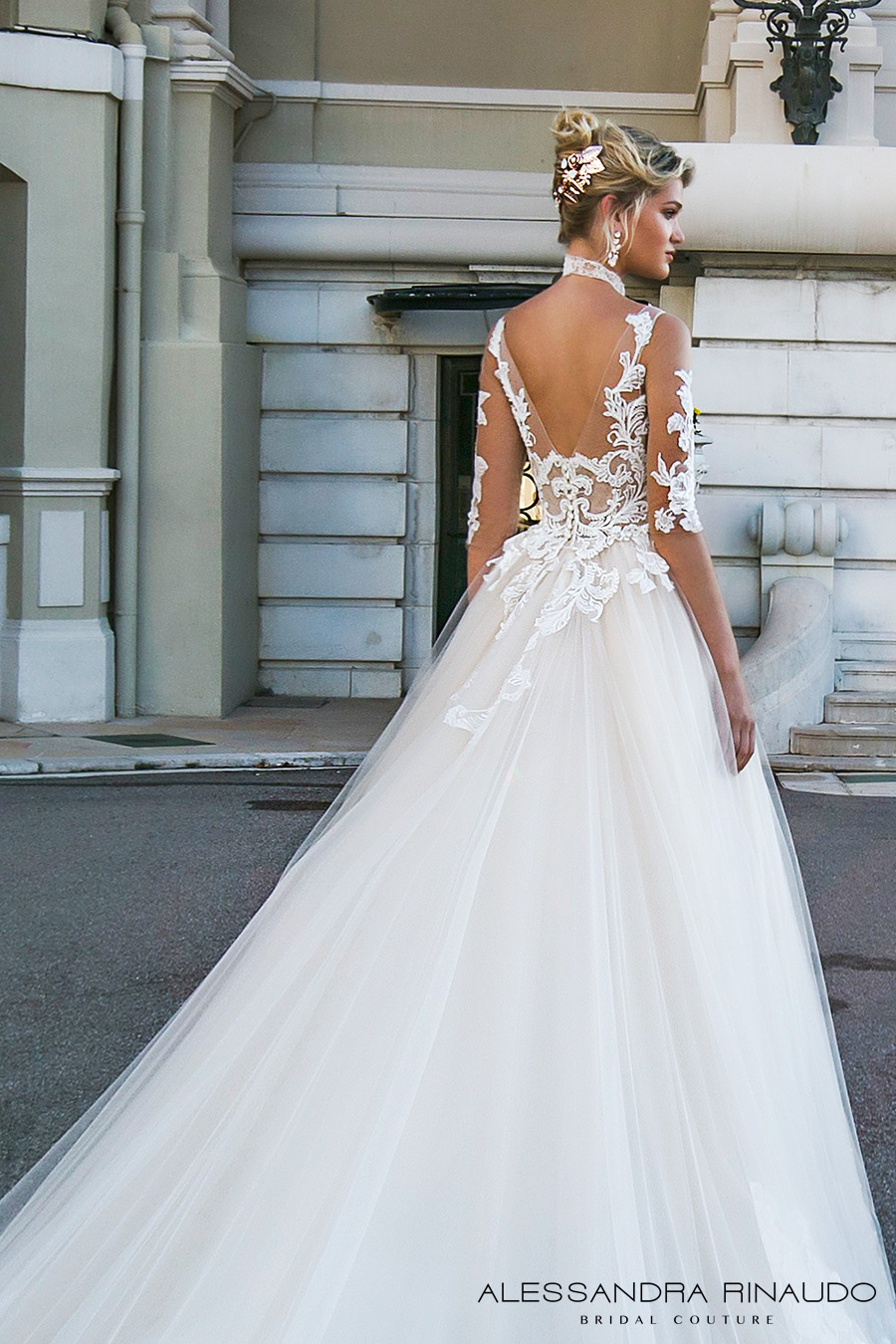 alessandra rinaudo 2017 bridal half sleeves scoop neckline heavily embellished bodice princess romantic a  line wedding dress v back long royal train (benedetta) zbv