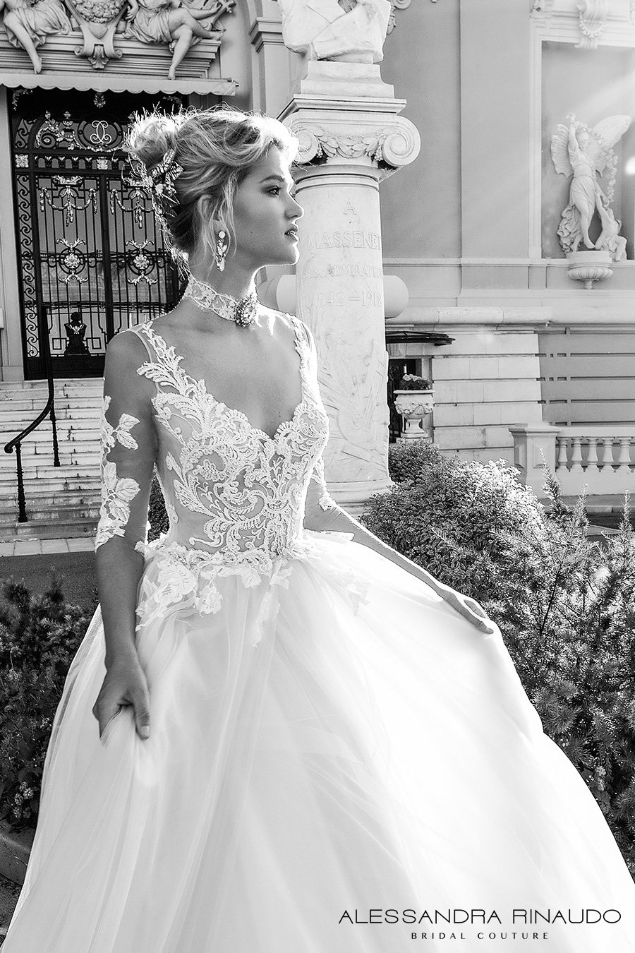 alessandra rinaudo 2017 bridal half sleeves scoop neckline heavily embellished bodice princess romantic a  line wedding dress v back long royal train (benedetta) zv