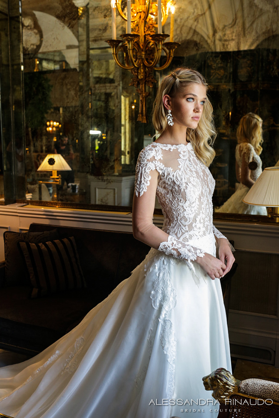 long sleeve drop waist wedding dress