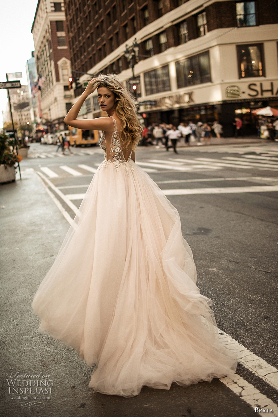 berta fall 2017 bridal sleeveless deep v neckline heavily embellished bodice tulle blush color skirt romantic sexy a line wedding dress low back chapel train (009) bv berta fall 2017 bridal sleeveless deep v neckline heavily embellished bodice tulle blush color skirt romantic sexy a line wedding dress low back chapel train (009) bv