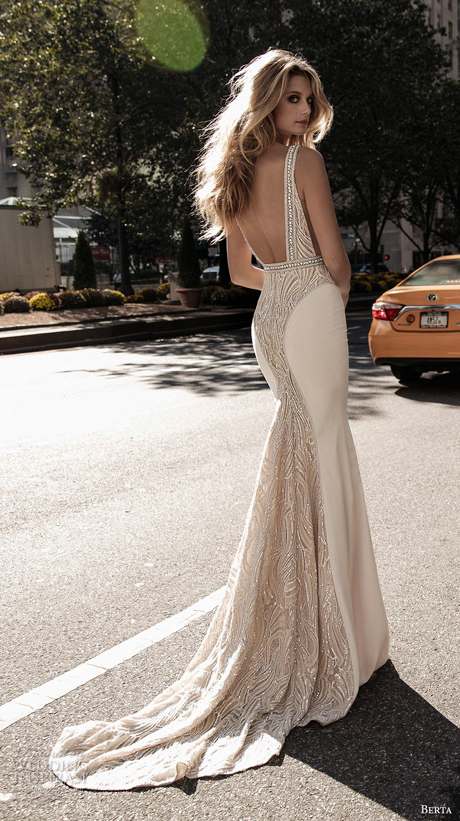 berta fall 2017 bridal sleeveless with strap deep plunging v neck heavily embellished bodice elegant sexy sheath wedding dress low back sweep train (003) bv