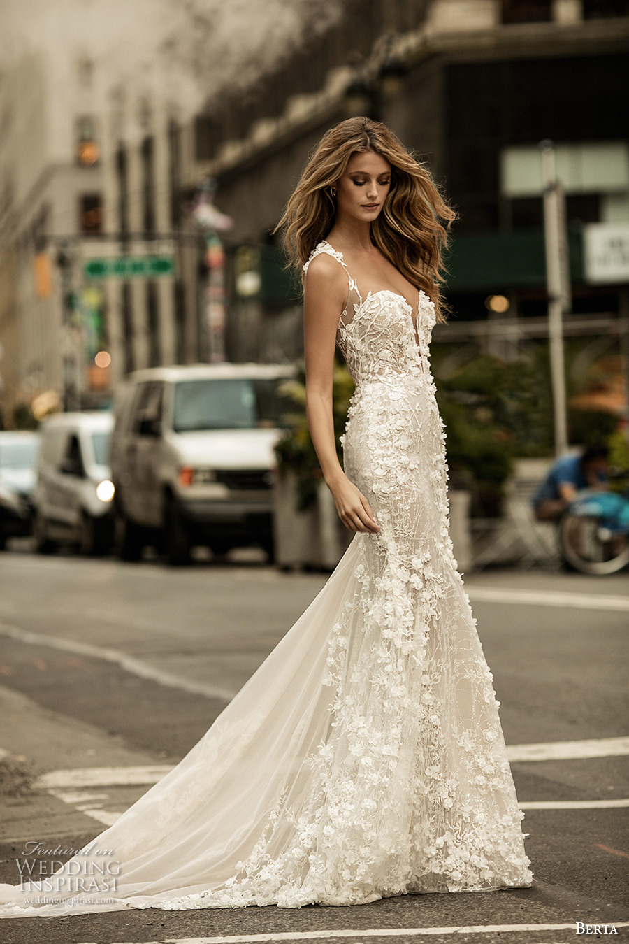 berta fall 2017 bridal sleeveless with strap plunging sweetheart neckline full embellishment romantic elegant sheath wedding dress chapel train (014) mv