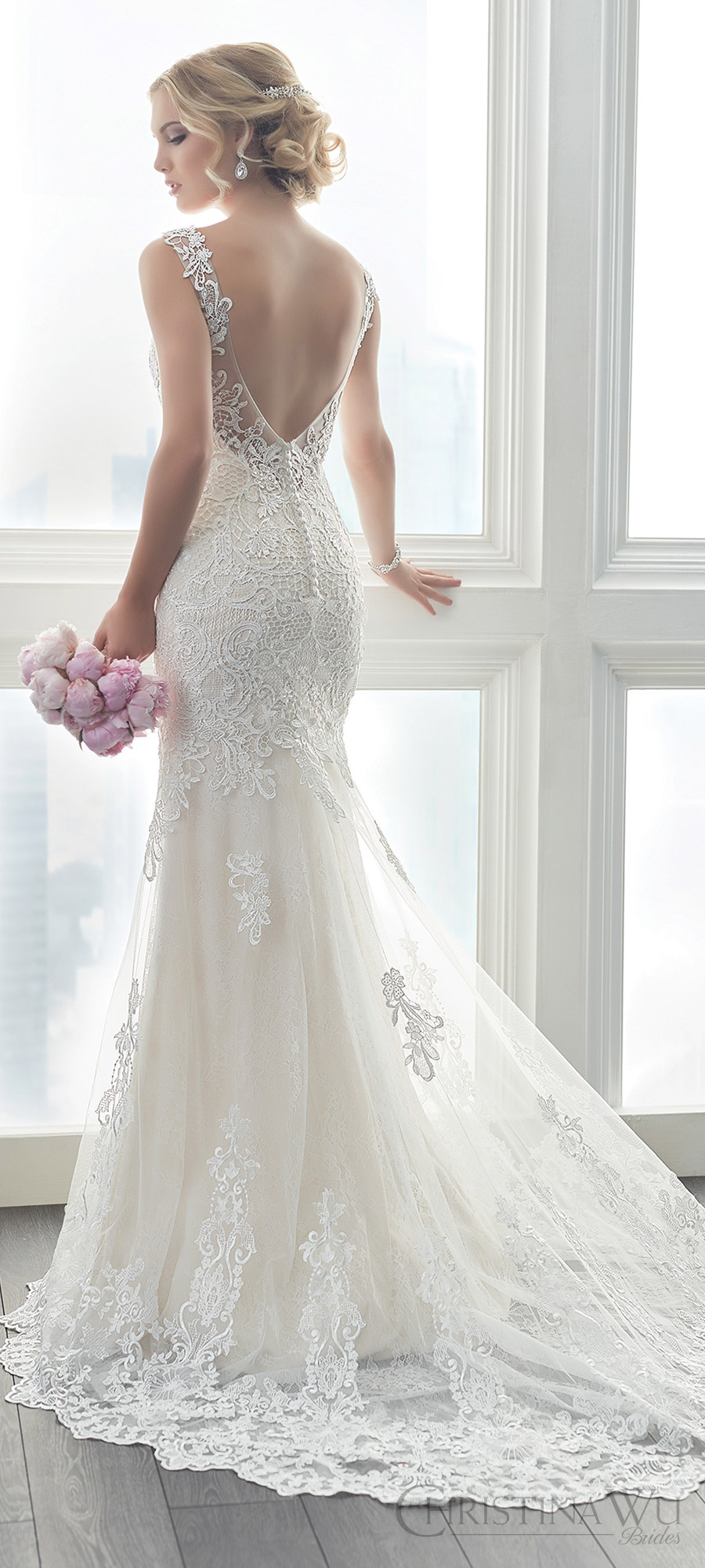 christina wu brides spring 2017 bridal sleeveless illusion straps vneck fully lace embellished trumpet wedding dress (15625) bv train romantic elegant 