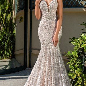 crystal design 2017 bridal sleeveless spagetti strap deep plunging v neck full embellishment elegant sexy fit and flare wedding dress low back chapel train (11 fler) mv