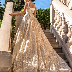 crystal design 2017 bridal sleeveless with strap scoop neckline full embellishment romantic princess ivory color ball gown a  line wedding dress royal train (etolie) bv