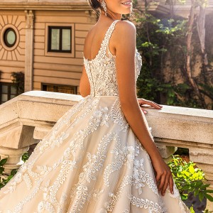 crystal design 2017 bridal sleeveless with strap scoop neckline full embellishment romantic princess ivory color ball gown a  line wedding dress royal train (etolie) zbv