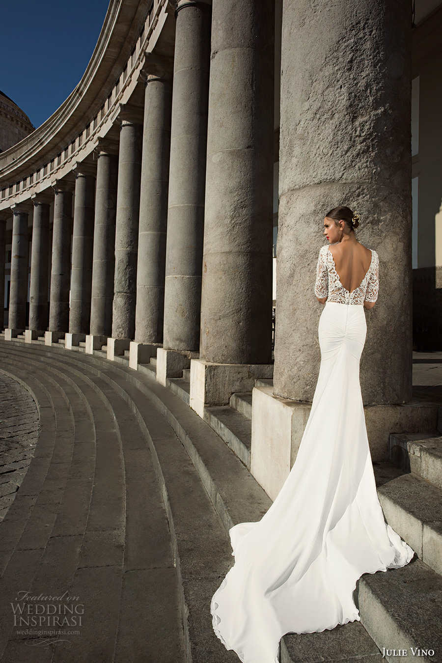 julie vino fall 2017 bridal half sleeves high neck heavily embellished bodice crop top elegant sophiscated sheath wedding dress v back chapel train (1202) bv julie vino fall 2017 bridal half sleeves high neck heavily embellished bodice crop top elegant sophiscated sheath wedding dress v back chapel train (1202) bv