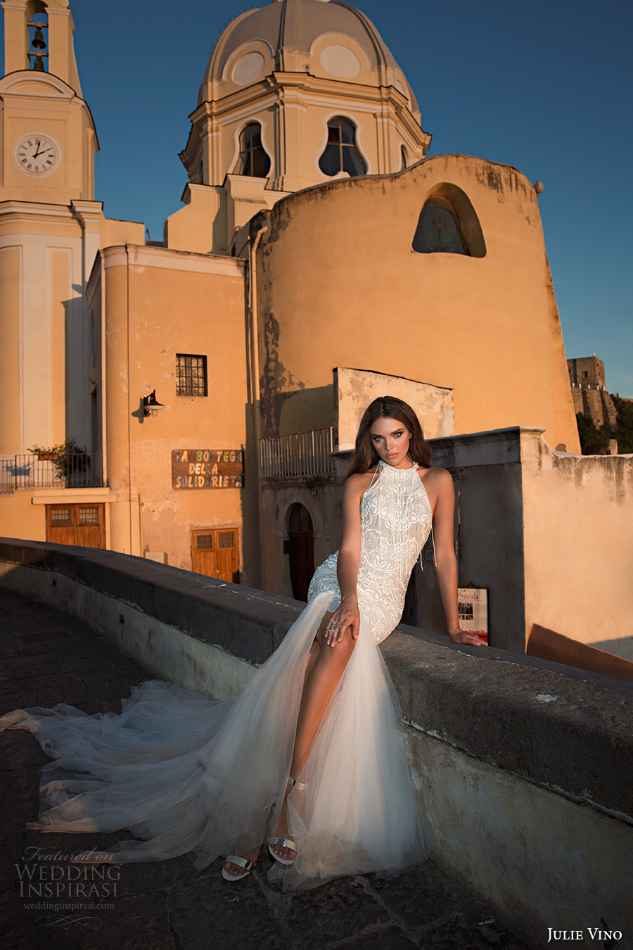 julie vino fall 2017 bridal sleeveless halter neck heavily embeliished bodice tulle skirt elegant sophiscated fit and flare wedding dress low back chapel train (1201) mv julie vino fall 2017 bridal sleeveless halter neck heavily embeliished bodice tulle skirt elegant sophiscated fit and flare wedding dress low back chapel train (1201) mv