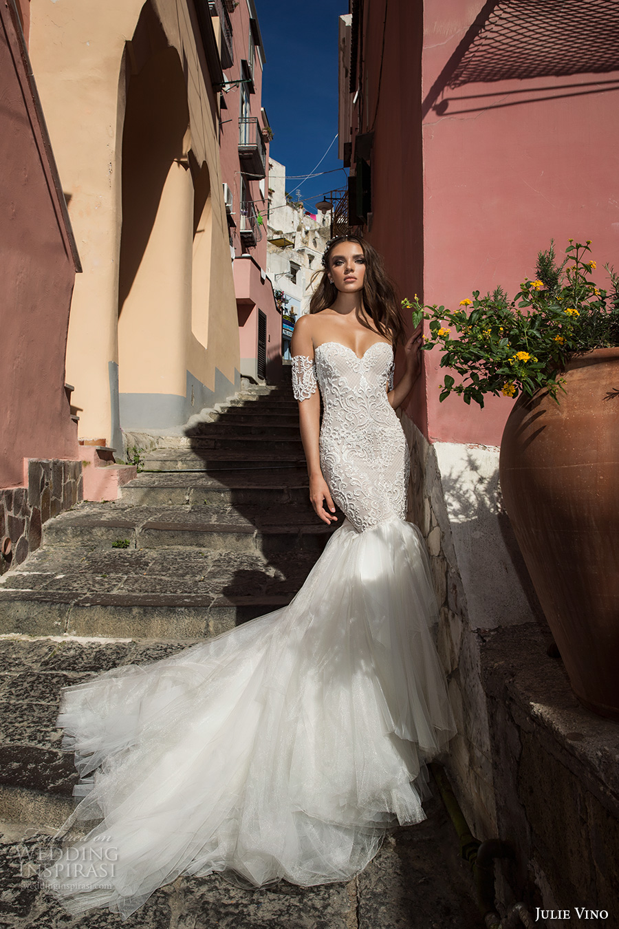 julie vino fall 2017 bridal strapless sweetheart neckline heavily embellished bodice tulle skirt elegant mermaid wedding dress low back chapel train (1203) mv julie vino fall 2017 bridal strapless sweetheart neckline heavily embellished bodice tulle skirt elegant mermaid wedding dress low back chapel train (1203) mv