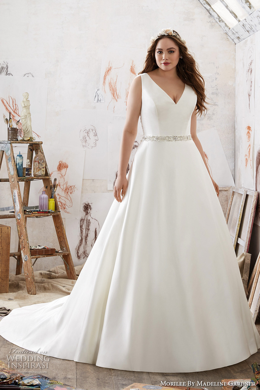 morilee julietta spring 2017 bridal sleeveless v neck simple clean cut romantic plus size a  line wedding dress v back chapel train (3211) mv