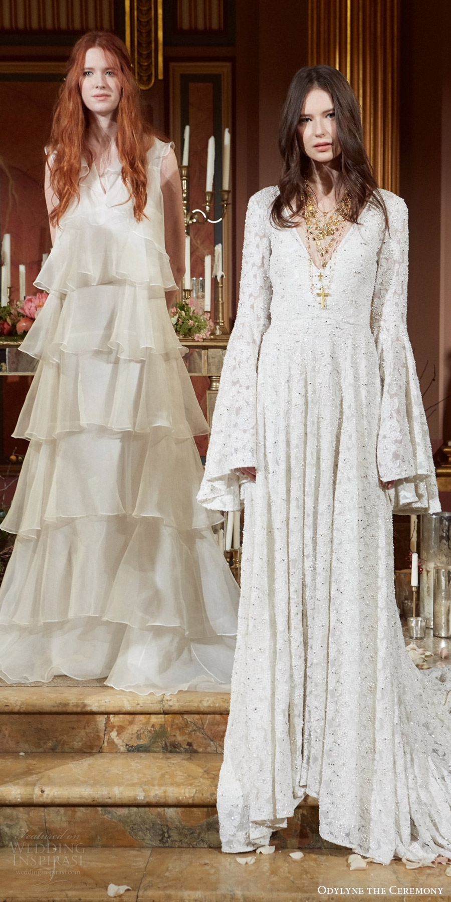 odylyne the ceremony fall 2017 bridal flare long sleeve v neckline a line fully embellished wedding dress (looks 3 4) mv odylyne the ceremony fall 2017 bridal flare long sleeve v neckline a line fully embellished wedding dress (looks 3 4) mv