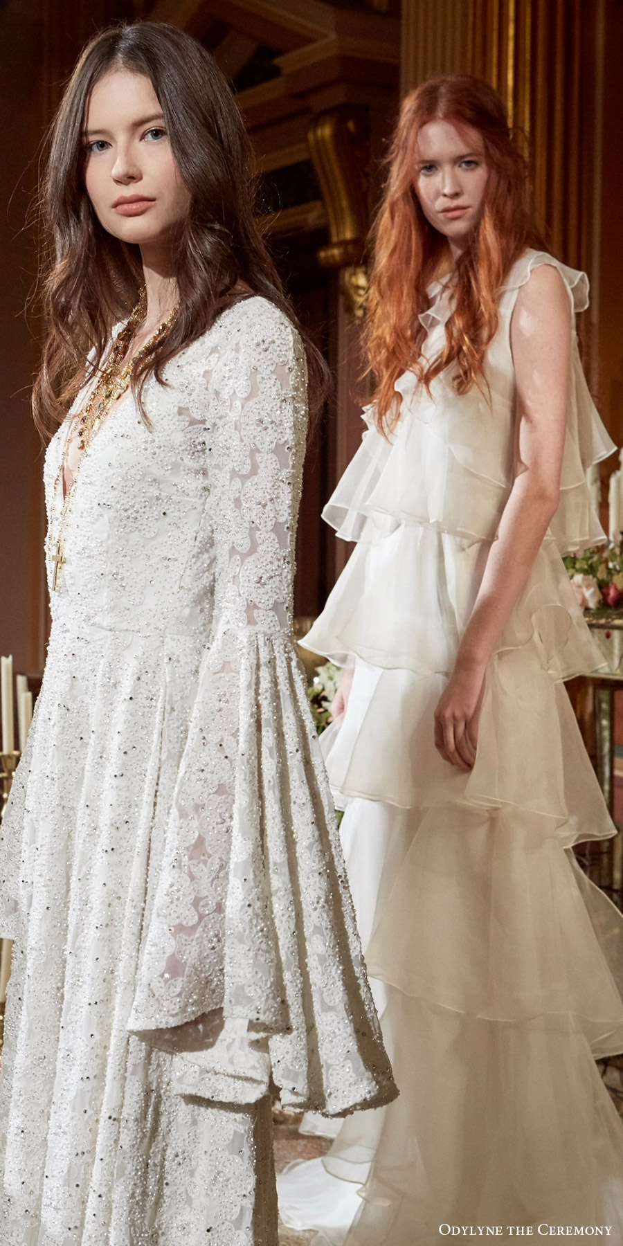 odylyne the ceremony fall 2017 bridal flare long sleeve v neckline a line fully embellished wedding dress (looks 3 4) sv odylyne the ceremony fall 2017 bridal flare long sleeve v neckline a line fully embellished wedding dress (looks 3 4) sv