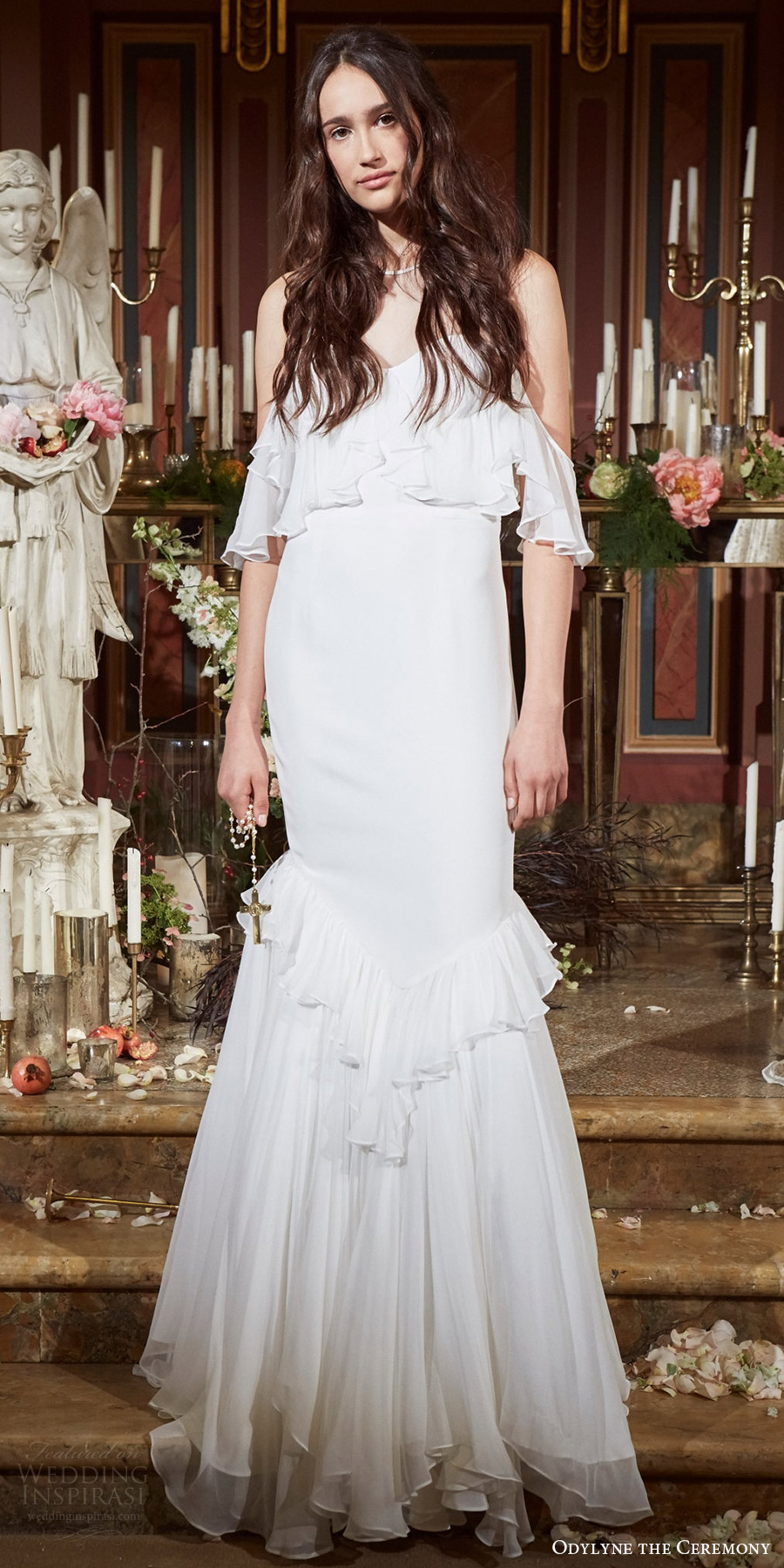 odylyne the ceremony fall 2017 bridal flutter sleeve cold shoulder scoop neckk mermaid wedding dress (look 15) mv odylyne the ceremony fall 2017 bridal flutter sleeve cold shoulder scoop neckk mermaid wedding dress (look 15) mv