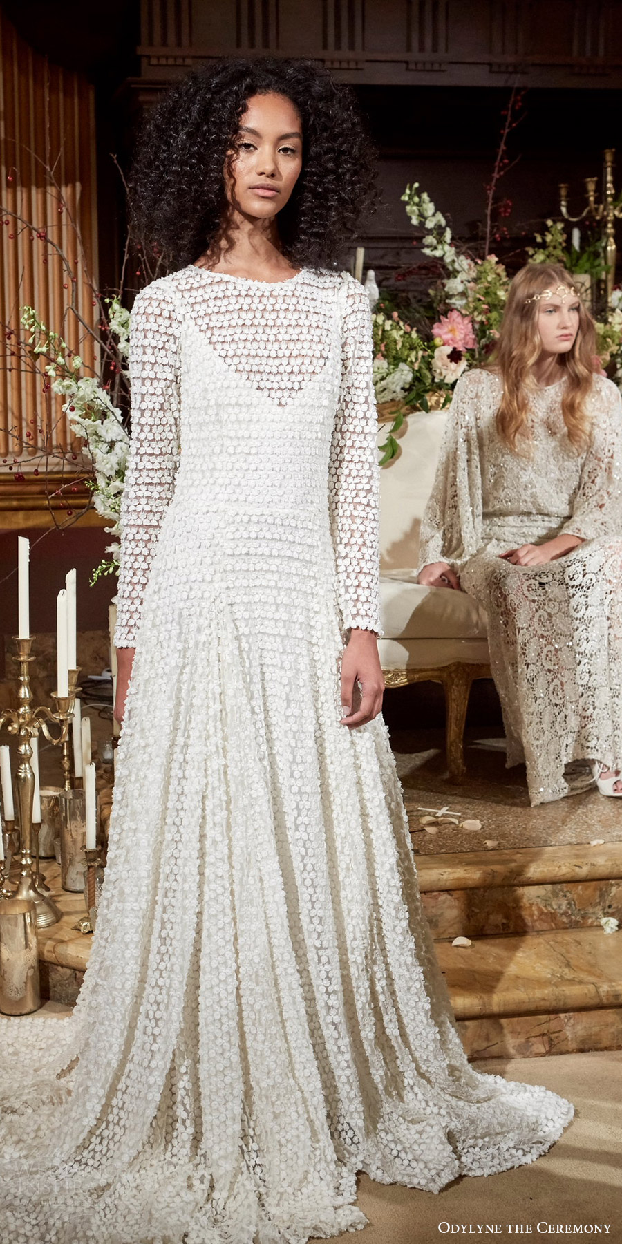 odylyne the ceremony fall 2017 bridal illusion long sleeves jewel neck a line wedding dress (look 2) mv odylyne the ceremony fall 2017 bridal illusion long sleeves jewel neck a line wedding dress (look 2) mv