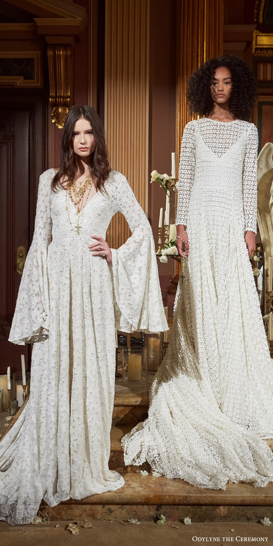 odylyne the ceremony fall 2017 bridal sleeve v neckline a line fully embellished wedding dress (looks 3 2) fv odylyne the ceremony fall 2017 bridal sleeve v neckline a line fully embellished wedding dress (looks 3 2) fv